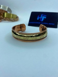 Artisan <b>Copper</b> Brass Cuff <b>Bracelet</b> Gold Plated Vintage Style Open Adjustable Wholesale Hammered Design Magnet Unisex Wedding - Product Image 4