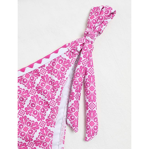 Ensemble de bikinis à imprimé géométrique rose pour femmes, haut triangle à nouer, bas string, maillot de bain deux pièces - Product Image 4