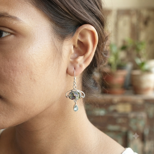 Pendientes Colgantes de Plata de Ley 925 con Concha de Abulón y Topacio Azul, Hechos a Mano, Estilo Boho, Chapados en Oro Rosa y Oro Amarillo - Product Image 2