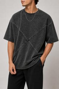 Camiseta de algodón de manga corta con cuello redondo para hombre, diseño de estilo urbano con estampado lavado, largo regular, antiarrugas, 220g, MOQ bajo - Product Image 6