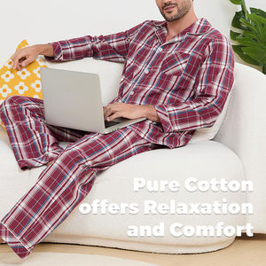 ชุดนอนผู้ชาย ชุดนอนสองชิ้นพร้อมเสื้อเชิ้ต ชุดนอนลำลองผู้ชาย แขนยาว ผ้าไหมซาติน - Product Image 2