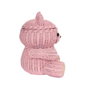 <b>Pink</b> Woven Rattan <b>Bear</b> Shaped Storage Basket for Children's Toy Organization Cute Animal Design Eco-Friendly Decor - Product Image 2