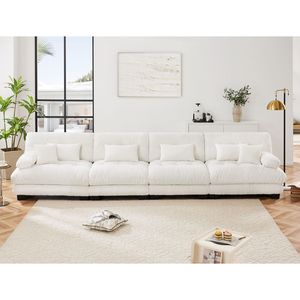 Divano Modulare a 4 Posti in Ciniglia, Comodo Divano con Seduta Profonda per Soggiorno, Appartamento o Studio - Product Image 3