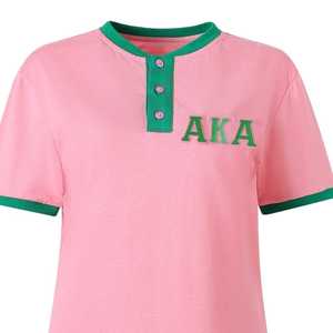 Chemise Henley rose AKA pour femme, broderie de lettres grecques, patte de boutonnage premium, haut décontracté, tissu de haute qualité, coupe confortable - Product Image 3