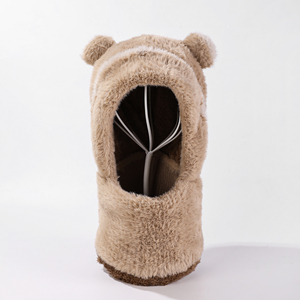 <b>Cute</b> Windproof Faux Fur <b>Bear</b> Ear Beanie Hat with Neck Warmer for Children Unisex Winter Casual Wear 56-58CM - Product Image 1