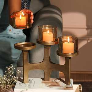 Modern Aura Aluminium Triple Candle <b>Stand</b> with <b>Glass</b> <b>Holders</b> for Home Decoration - Product Image 4