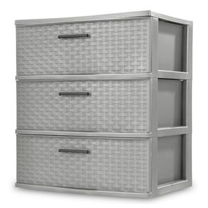 2-Pack Gray Plastic Storage Drawers & <b>Carts</b> 3-Drawer Wide Weave Tower with <b>Pull</b> Handles - Product Image 2