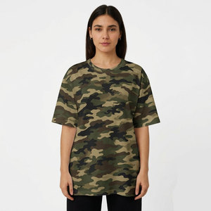 Camiseta de Gran Tamaño con Estampado de Camuflaje para Mujer, de Primera Calidad, Corte Holgado, Manga Corta, Cuello Redondo, Estilo Urbano, Informal - Product Image 1