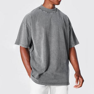 T-shirt décontracté gris en coton délavé pour homme, coupe oversize, tricoté, couleur unie, idéal pour l'été - Product Image 1