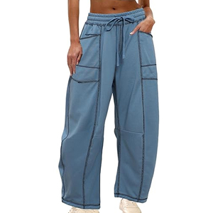 Women Trend Cargo Pants Wide Leg Sweatpants High Waist <b>Drawstring</b> Casual Loose Fit Streetwear - Product Image 1