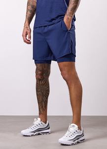 2 in 1 Men's Custom Athletic Double Layer <b>Running</b> Sports <b>Shorts</b> <b>With</b> Compression Inner <b>Liner</b> Elastic Drawstring Waist And Pocket - Product Image 2