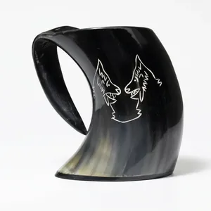 Taza para Beber Hecha a Mano de Cuerno con Forma Natural y Diseño de Lobo Tallado, Duradera, Artística y Coleccionable - Product Image 5