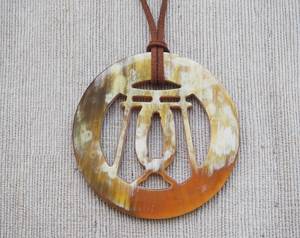 Vintage Horn Buddhist Symbol Pendant Necklace Unisex Jewelry Set Natural <b>Brown</b> <b>Tan</b> Circular Design Ecofriendly Craftsmanship - Product Image 1