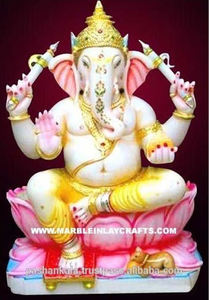 Sculpture religieuse de Ganesh, dieu Shri Ganesh, en marbre blanc peint à l'or, fournisseurs indiens, polie à la main pour le culte - Product Image 2