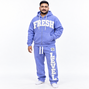 Mens tracksuit Sweatshirt Set puff Print Purple Casual Autumn Cotton French Terry Full <b>Zip</b> <b>Hooded</b> Joggers - Product Image 2