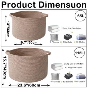 65L <b>Large</b> Woven Cotton Rope Nursery Basket, Laundry Basket Laundry Hamper with Handles,Blanket Basket Storage <b>Bin</b> - Product Image 4
