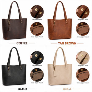 Bolso Tote de Cuero Genuino Vintage para Mujer, Estilo Veraniego, Color Café, Gran Capacidad, con Bolsillo Interior - Product Image 5