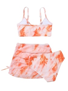 7-14 filles 3 pièces coloré cravate teinture imprimé maillot de bain Bikini ensemble avec plage couvrir jupe maillot de bain pour se baigner vacances <span class=keywords><strong>Hawaii</strong></span> - Product Image 4