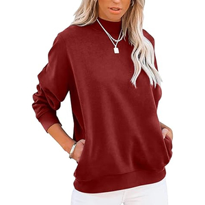 Sweat-shirt confortable personnalisé pour femme, col montant, en tissu éponge, avec logo frontal, automne, 100% coton tricoté, longueur standard, manches longues, pull-over - Product Image 1