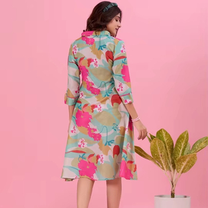 Vestido midi informal de verano hecho a mano en India, estilo vintage, con cuello en V, ajustado, con encaje, para mujer. - Product Image 1