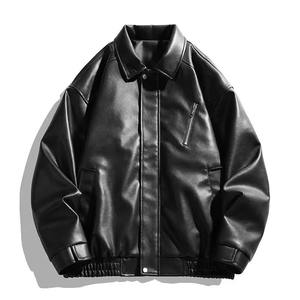 Chaqueta de cuero de oveja original al por mayor, chaqueta de cuero informal para hombre, color sólido, cálida, con forro de terciopelo, estilo motero. - Product Image 6