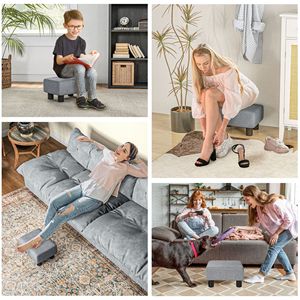 Pouf Cubo Antico in Tessuto Lino Grigio da 16 Pollici, Versatile Poggiapiedi con Funzione Contenitore per Ingresso, Camera da Letto, Appartamento - Product Image 6