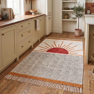 Hand Block Printed Cotton Rugs Washable Flat Weave Eco-Friendly Anti-Slip Bohemian Floral Pattern Prayer Area Rug <b>Floor</b> <b>Mat</b> - Product Image 5