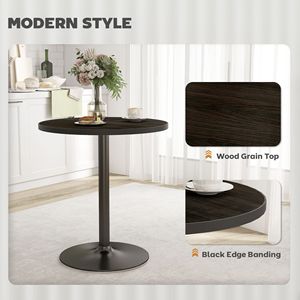 <b>Small</b> Kitchen Dining <b>Table</b> for 2-4 People <b>Round</b> Wood Grain Top with Black Finish - Product Image 5