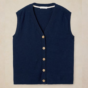 Gilet sans manches en tricot pour femme, col en V, couleur unie, fermeture à boutons, vêtement d'automne, 100% coton, style minimaliste - Product Image 1