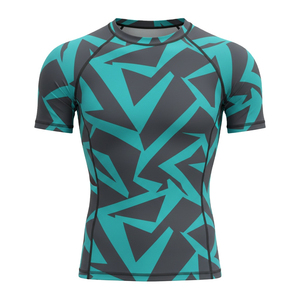 Chemise de sport unisexe à manches longues, protection UV UPF50+, séchage rapide, polyester et nylon, imprimé géométrique gris-vert, pour la natation et le surf - Product Image 1