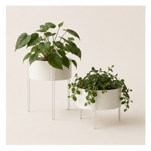 Juego de Macetas Modernas de Metal Blanco para Suculentas con Elegante Soporte Metálico para Decoración de Interiores de Hogar y Oficina - Product Image 6