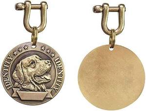 Breloque de collier pour animaux de compagnie en laiton doré antique, étiquette ronde pour chiots et chiens, accessoire décoratif importé - Product Image 5