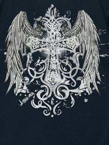 เสื้อยืดโอเวอร์ไซส์ลายกางเขนสไตล์โกธิคสำหรับผู้ชาย สีดำ แขนสั้น คอกลม ผ้าคอตตอนเจอร์ซีย์ ลายกราฟิกด้านหลัง - Product Image 4