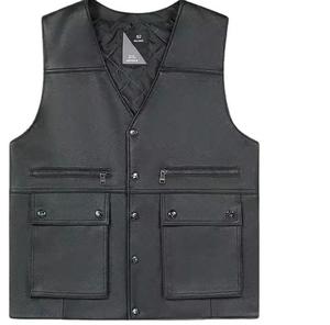 Chaleco de Cuero Negro Estilo Hip Hop con Remaches Metálicos, Chaqueta sin Mangas de Cuero Sintético Personalizada al por Mayor - Product Image 1