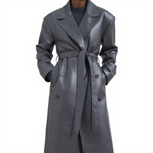 Abrigos de Cuero Largos y Suaves con Costuras Únicas, Ecológicos, para Mujer, Detalles Elegantes, Comodidad, Elegancia Atemporal, Versátiles - Product Image 1