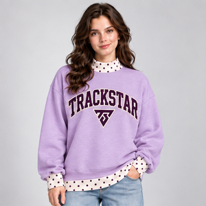 Women's Lilac Mock Neck <b>Sweatshirt</b> with Ivory Polka Dot Trim Varsity Graphic <b>Long</b> Sleeve Layered Look Pullover Custom Logo - Product Image 1