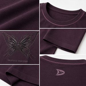 Dravelle Industry <b>Men</b>’s Dark Plum Y2K Cyber Butterfly Graphic T-Shirt, Slim Fit Cotton-<b>Stretch</b> Rhinestone Tee - Product Image 5