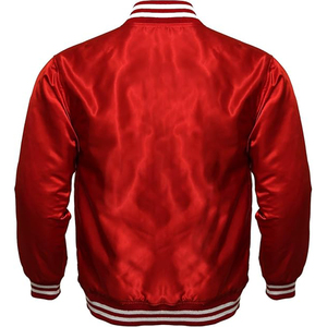 Men's Exclusive White Satin Varsity Jacket with Full-snap Heat Custom Logo <b>Printed</b> <b>Stand</b> Collar Canvas Material for Basketball - Product Image 4