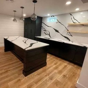 Oceanic 6 OCEQ Calacatta California <b>Black</b> Quartz Modern Kitchen Island Artificial Stone Countertop Slab 15-30mm Thickness Work - Product Image 4