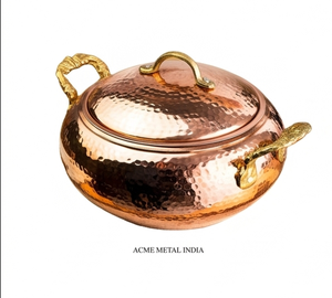 ACME METAL INDIA Round Hammered <b>Copper</b> Casserole With Lid Traditional Design Durable For Gas And Induction Use - Product Image 1