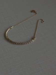 Pulsera de cadena minimalista de oro macizo de 14K con diamantes cultivados en laboratorio engastados en bisel, pulsera de tenis con diamantes redondos para mujer - Product Image 5