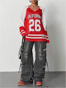 Venta al por mayor de fábrica: Camiseta deportiva de malla para mujer, estilo fútbol, manga larga, oversize, ropa urbana OEM ODM - Product Image 4