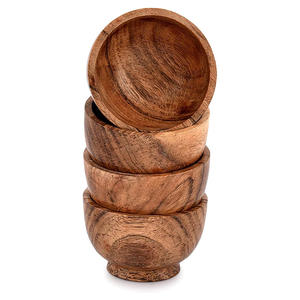 Ensemble de 4 bols en bois de haute qualité Ensemble de bols en bois d'acacia Ustensiles de cuisine Table à manger Affichage de fruits Usage personnel Prix bas - Product Image 2