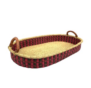 Ultimate red and black check seagrass <b>changing</b> <b>basket</b> featuring rattan <b>changing</b> kid tray with leather handles for global markets - Product Image 1