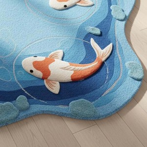 Tapis tufté à la main Serenity Koi Pond | Tapis Carpe Koi Eaux Tranquilles | Tapis touffeté inspiré de la nature, Koi Lake, pour décoration de salon et de chambre à coucher - Product Image 5