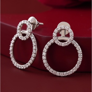 1.62 CT Round Lab Grown Diamond <b>Circle</b> Hoop Earrings 14K White Gold Pave Rhodium Plated Studs for Party Occasions - Product Image 4