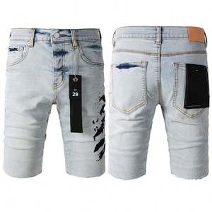 Shorts de Mezclilla para Hombre, Corte Recto, Cintura Media, Desgastados, Lavables, Blancos y Azules con Diseño de Salpicaduras de Pintura - Product Image 3