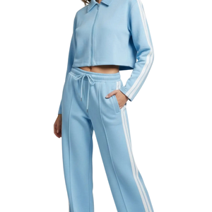 <b>Women</b> Cropped Quarter Zip Tracksuit Set Contrast <b>Stripe</b> Sweatshirt Wide Leg <b>Trousers</b> Casual Two Piece Lounge Outfit Wholesale B2 - Product Image 2