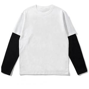 Camiseta de Manga Corta para Hombre, Corte Regular, Tejida, Azul y Negro con Ribete en Contraste, Cuello Redondo, Diseño de Bloques de Color Sólido, Estilo Urbano - Product Image 3