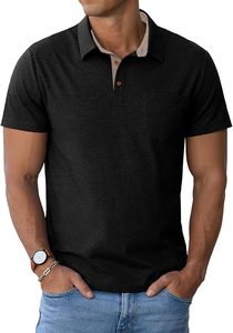 Polo à manches courtes pour homme, noir, uni, décontracté, avec poche, respirant, en coton, tissu Oxford, style tissé - Product Image 5